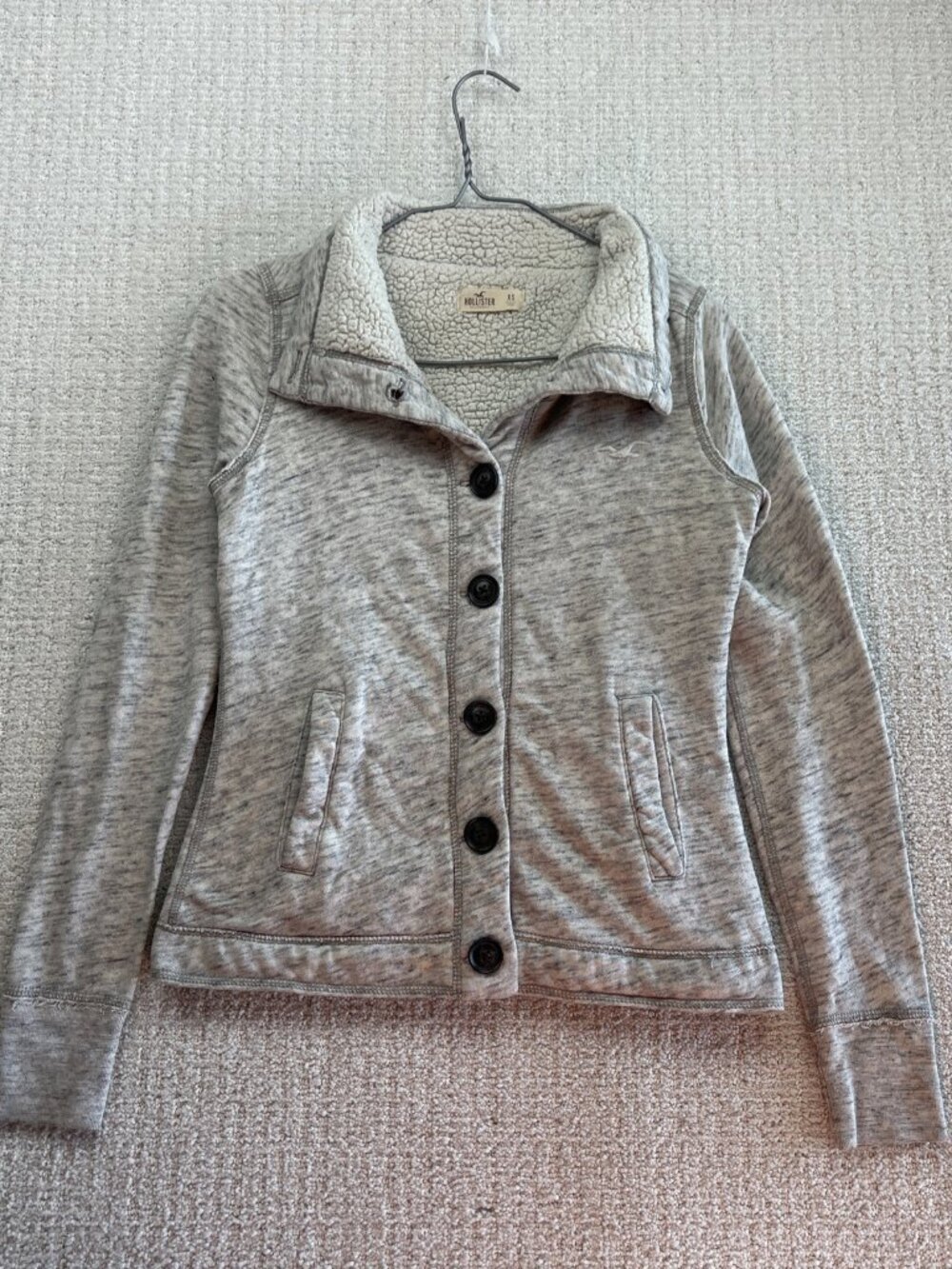 Y2K Hollister Button Up Sherpa Lined Jacket Wom XS Fitted 2000' Gray / Off-White